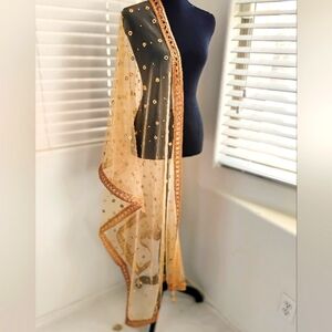 Elegant Gold Embellished  Net Women's Dupatta/ Scarf
